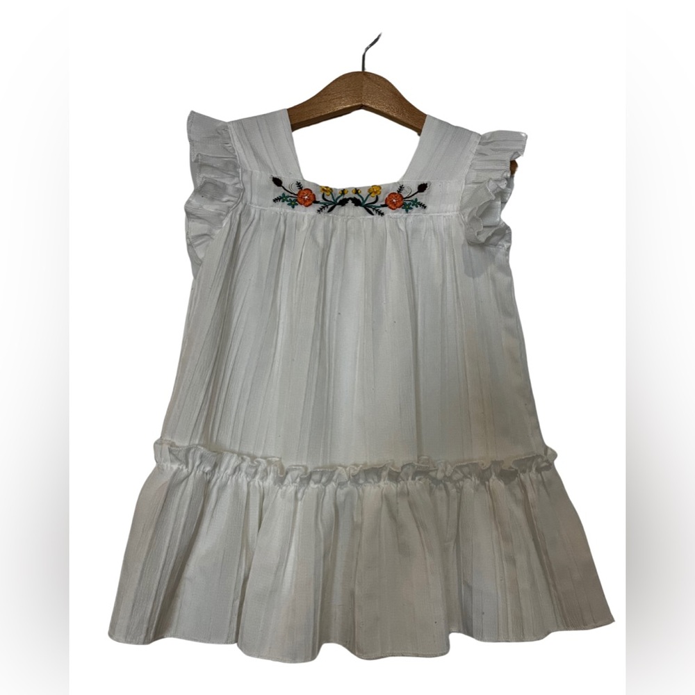 SHEIN White Ruffle Dress with Floral Embroidery